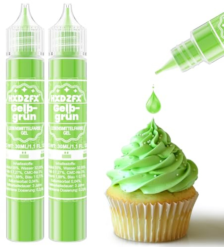 Lebensmittelfarbe Gel - HXDZFX 2×30ml Lebensmittelfarbe, Hochkonzentriertes non-Zucker Food Coloring für Tortendeko, Fondant Weiss, Macarons, Torte, Backen, Osterei, Slime (Gelbgrün)