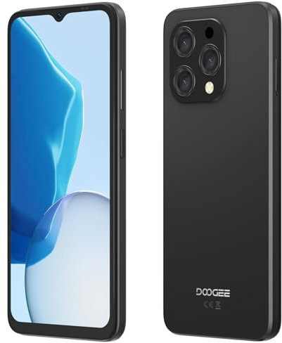 DOOGEE N55 Handy ohne Vertrag (Android 14 Smartphone, 6.56 HD+ 90Hz Display) 9GB RAM+128GB ROM, 5150mAh Akku, 13MP AI Kamera, Dual SIM 4G LTE, Octa-Core, Schwarz