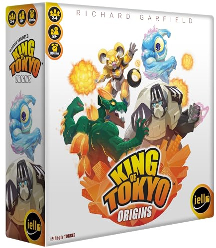 IELLO: King of Tokyo: Ursprung - Familjevänlig tärning och strategi brädspel, Battling Monsters-Robots-Aliens, 4 New Monster, Åldrar 8+, 2-4 spelare