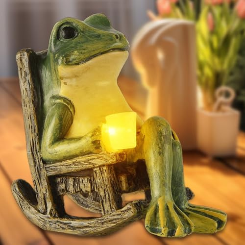 GBKDQQ Figuras de rana decoración al aire libre, estatuas de rana con lámpara LED solar, decoración de jardín, accesorios de jardín de hadas, decoración de rana para terraza, césped, casa y patio