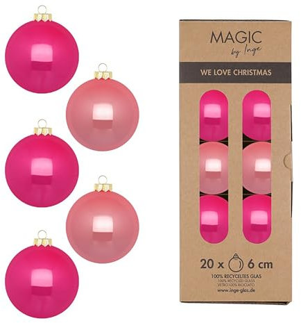 Weihnachtskugeln Glas 6cm 20 Stück - glänzend - Christbaumkugeln Weihnachtsbaumkugeln für Weihnachten - Christbaumschmuck & Weihnachtsbaumschmuck Pink Rosa Mix - Candy Shop