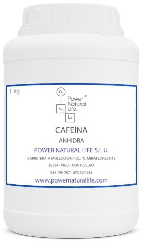 Cafeína Anhidra en Polvo | Power Natural Life | Bote 1 kg | Uso Alimentario, Técnico e Industrial | Compuesto para Formulación | Materia Prima