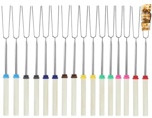 16 Pack Marshmallow Toasting Forks Kit - Extendable Stainless Steel Smores Sticks for BBQ and Campfire - Retractable Outdoor Campfire Accessories for Roasting Marshmallows and Hot Dogs