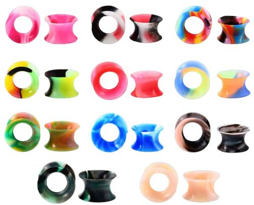 11 Paires Silicone Tunnel Plug Gauge Earrings, 6-16mm Bouchons D'Oreilles Minces Flexibles Silicone Bouchons D'Oreille Tunnels D'éCarteurs D'Oreilles Flexibles Pour Femme Homme, Multicolore (12MM)