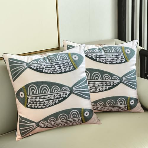 Traziewell Embroidered Cushion Covers Green Cotton Cushion Cover 45cm x 45cm Pack of 2 Livingroom Bedroom with Invisible Zipper Sofa Pillowcase 18x18 T320