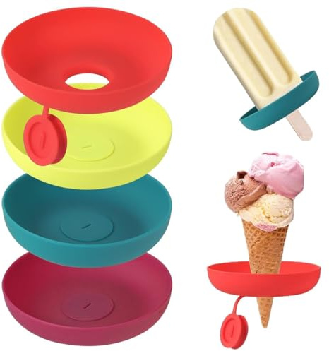 Tomedeks 4 Pcs Ice Lolly Holder,2-in-1 Silicone Ice Cream Holder,Silicone Drip Free Popsicle Holder for Kids,Ice Lolly Drip Catcher,Reusable Ice Pop Holder with Straw for Home Gadget,Summer Party