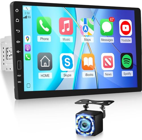 NHOPEEW Radio 1 DIN con Pantalla táctil, Carplay inalámbrico y Android Auto, Radio para Coche de 9 Pulgadas con cámara de Marcha atrás, Radio Am/FM/RDS, Mirror Link y Control en el Volante