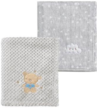 CREVENT 2 st 75 cm x 100 cm söta mysiga fluffiga varma babyfiltar för spädbarn småbarn sängkläder spjälsäng barnvagn – grått moln + babybjörn