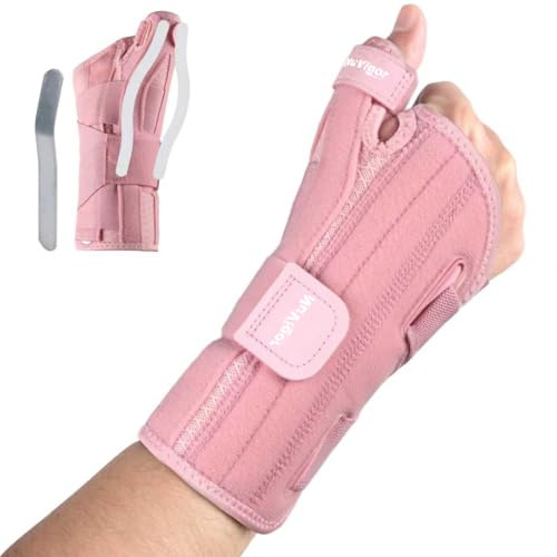 NuVigor Wrist Supports with Thumb Splint, Pink, Right Hand, S/M | Adjustable Wrist Support Brace, Breathable Thumb Support for Arthritis, De Quervain's Tenosynovitis, Sprains, Carpal Tunnel