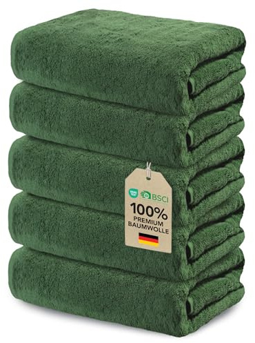 Ôhm Ansiktshanddukar 30 x 30 cm 100 % bomull 500 g/m² – liten tvättställshandduk – mjuk och hög absorption – färg tallgrön, Oeko-Tex – 5-pack