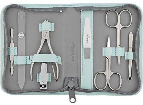 marQus Solingen set per manicure con tronchesino per unghie e lima di vetro 8 pezzi - kit in custodia di pelle di alta qualità per donne e uomini