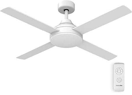 UNIVERSALBLUE Ventilador de Techo Blanco sin Luz | 4 Aspas y Motor DC Silencioso | 6 Velocidades y Mando a Distancia