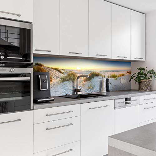 Dedeco köksbakvägg motiv: Strand V2, 3 mm aluminiumplatta som kakelbeklädnad stänkskydd köksvägg kompositplatta vattentät, inkl. UV-lack glänsande, alla underlag, 240 x 60 cm