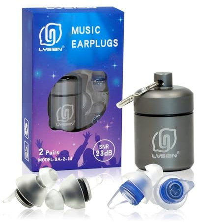 LYSIAN High Fidelity Concert Ear Plugs for Musicians & Festivals, Reusable Noise Reduction Earplugs for Live Music, Raves & Events, Comfortable Fit, 2 Pairs Value Pack, 23dB