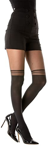 Gi&Gi Collants pour femme, faux parisien 20 • 60Den Collants Opaques à Rayures, Noir, Style Cuissardes (FR/ES, Alpha/lettres, S, M, Taille normale, Taille normale, NOIR)