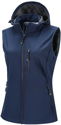 33 000 fot softshell västar för kvinnor med avtagbar huva fleece fodrad ärmlös jacka vattentät vindtät sportväst väst med 5 fickor för ridning löpning vandring