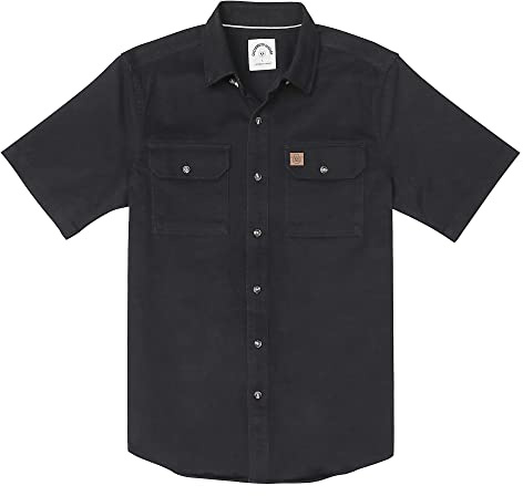 Dubinik®Camisa Hombre Manga Corta Camisas De Trabajo Hombre Algodón Botones Bolsillos Camisas Manga Corta Hombre A-Negro Sólido XL