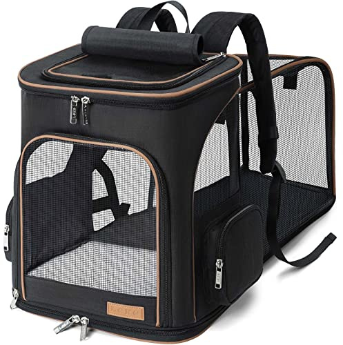 Lekesky Sac à dos, extensible, pour chat et chien de jusqu’à 5 kg, pliable, avec laisse de sécurité intérieure et 2 tapis pour animaux de compagnie, noir