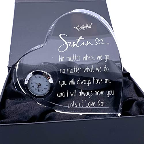 ukgiftstoreonline Engraved Personalised Sister Crystal Glass Clock With Sentiment