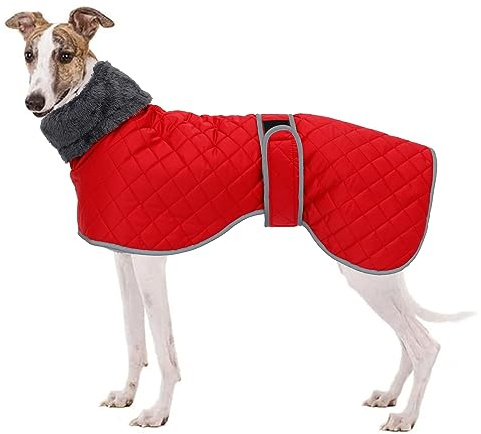 Geyecete Abrigo Perro,Abrigo Galgo,Chaquetas Perro Impermeable con Bandas Ajustables, para Invierno Clima frío,Pullover con Agujero del arnés, para Medianos Grandes Galgo/Whippet/Lurcher-Rojo-L