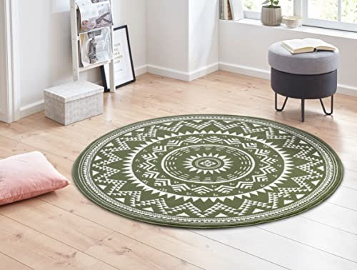 Hanse Home Teppich Valencia Rund – Mandala Teppich Kurzflor Modern Vintage Teppiche für Esszimmer, Wohnzimmer, Kinderzimmer, Flur, Schlafzimmer, Küche – Grün ø140cm