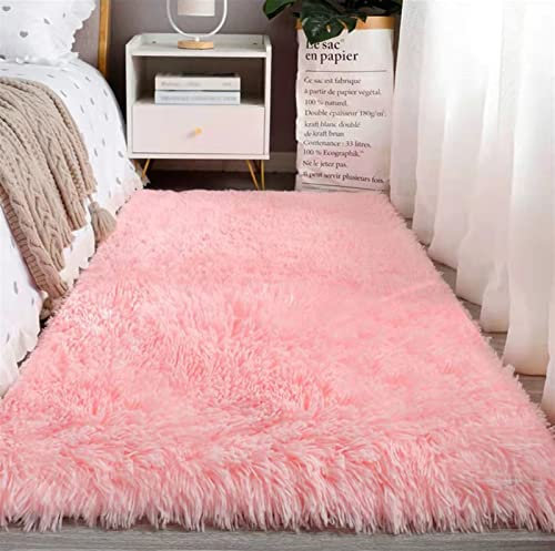 Heavyoff Shaggy Teppich Hochflor Langflor Teppiche Rutschfester Bodenteppichmatte Kindermatte für Wohnzimmer Rosa, 140x200cm