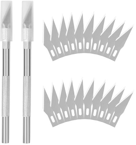 DealKits Bastelmesser Set x2, inkl. 20x Ersatzklingen und 2x Schutzkappe, Skalpell Cuttermesser Comfortline Hobby-Skalpell Schnitzmesser zum Schneiden von Fondant Stoff Kohlefolie Basteln