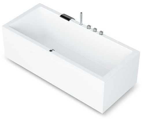 AQUADE Acryl Badewanne 170x75 Modell: Ulm - Weiß Badewanne Komplettset 170x75 - Badewannen mit Wannenfüßen + Schürze + Wannenrandarmatur + Led