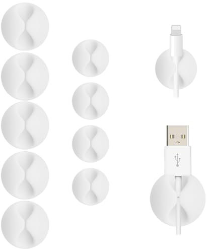 SmiLife Cable Clips White 9 PCS, Phone Charger Cord Holder, Cable Cord Management for Desk, Office and Nightstands
