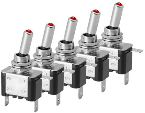 CGEAMDY 5 Piezas Coche Interruptor Palanca, Luz LED Interruptor De Palanca, 20A 12V Interruptor De Palanca Con Tapa Impermeable, Interruptores De Basculantes Para Coche Camión Auto Vehiculo Barco