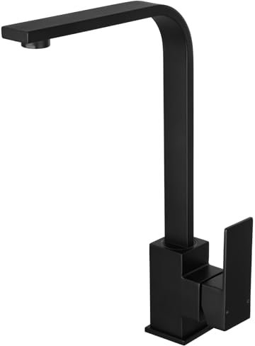 Peppermint Black Square Kitchen Tap Monobloc Matt Black Sink Taps for Kitchen Mixer Taps 1 Hole Single Lever Sink Mixer Tap Square Base Modern Flat Faucet Under Cabinets with 360 Swivel Spout