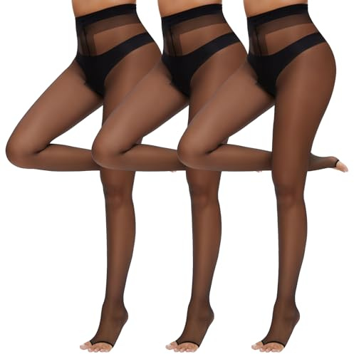 MANZI 3 Pairs Toeless Tights Comfort 10 Denier Ultra Thin Soft Sheer Open Toe Pantyhose Nylons for Women