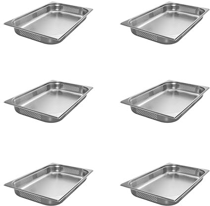 AcMax 6 Stück GN 1/1 Gastronormbehälter GN-Behälter Edelstahl 8,5 Liter Tiefe 65mm GELOCHT