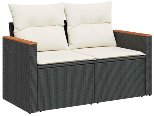 vidaXL Divano da Giardino con Cuscini a 2 Posti Nero in Polyrattan