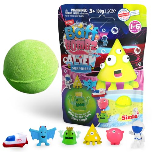 ZIMPLI - Large Alien Surprise Bath Bomb, 1 of 6 Surprise Alien Toys to Collect, One per Baff Bomb, Party Bag Favours, Fillers, Rewards, Stocking Filler Toy for Boys Girls 4 5 6 7 8 9