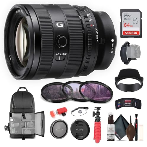 Sony FE 20-70mm f/4 G Lens (SEL2070G) – Full-Frame E-Mount | Ultra-Wide to Standard Zoom | 64GB Card, Backpack, Flex Tripod, Filter Kit & More