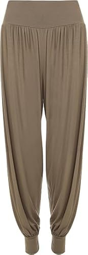 SXME MIGHT SAY Women's Harem Trousers - Ladies Casual Pants -Elasticated Waist - Soft Stretchy Fabric - Full Length - Plus Size UK (UK, Numeric, 8, 26, Regular, Regular, S/M (8-10), Mocha)