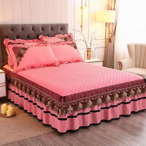 Calefee Betttuch 200x220 ohne Kissenbezug, Leintuch mit Gummizug Baumwolle Einfarbiges Rosa Mit Spitze
