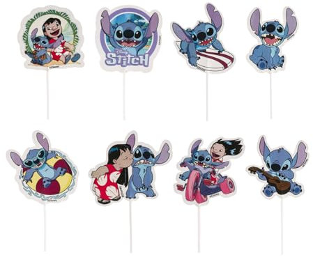 dekora - Cupcake Toppers di Lilo e Stitch in 8 Modelli - Toppers per Decorare Cupcake, Muffin, Torte e Altri Dolci - Decorazioni per Pasticceria Adatte al Contatto con Alimenti - 16 Pezzi