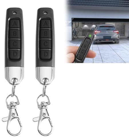 Lot de 2 télécommandes universelles 433 MHz pour porte de garage – Porte-clés de clonage sans fil 4 en 1 pour portails électriques, volets roulants, systèmes d'alarme et maison intelligente (noir, 2