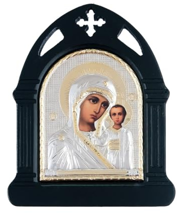 RZRHMUHN Icono ortodoxo de la Virgen María y el Niño Jesús, chapado en plata y oro (negro)