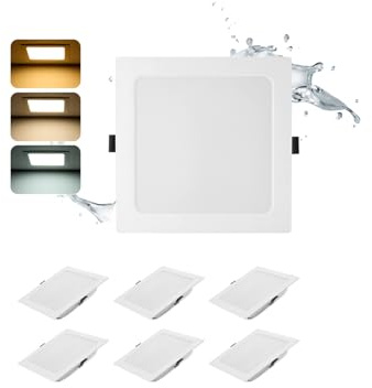 6 Pack Fyrkantiga LED infällda takspottar 24W 3CCT 2200LM Hål: Ø185-210mm | Grebeam LED infällda spotlights IP44 färgtemperatur 3000K Varmvit 4000K Neutralvit 6000K Kallvit badrum & våtutrymmen