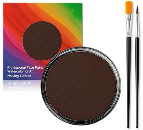 Erinde Peinture Visage Marron avec 2 Pinceaux, Maquillage Halloween pour Visage, Palette Maquillage Adulte, Peinture Corporelle Sécurisée pour Fête, Carnaval, Cosplay