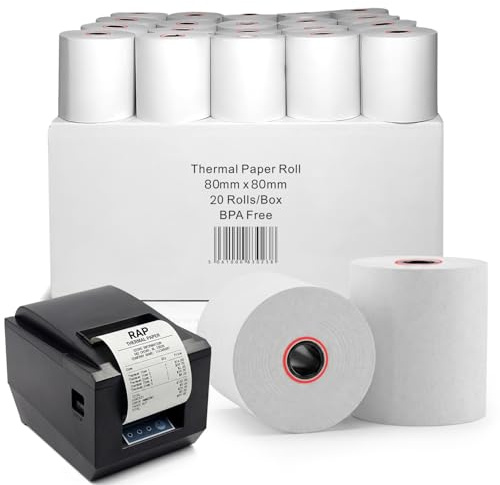 80x80mm Thermal Paper Rolls – Premium BPA-Free Receipts, 20 Rolls Case Pack Till Rolls Set, Long-Lasting POS Printer Paper, Compatible with POS Thermal Printers, Pack of 20 Rolls Case.