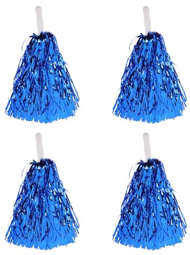 Veemoon Pompon per Cheerleader da 4 Pezzi, Accessori da Tifo Sportivo Manico, Pompon Colorati Blu da 30 Cm per Spettacoli, Feste e Cheerleading Competitivo