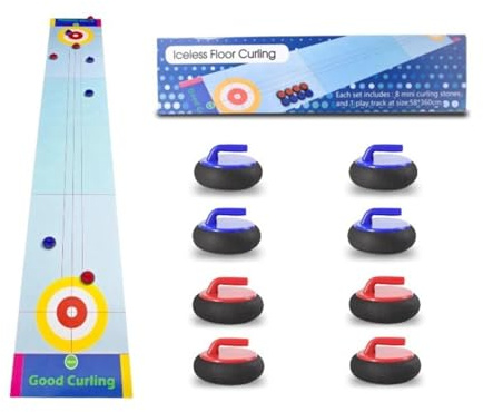Curling Zone – Indoor Operated Curling Set – Fun Family Game for Kids and Adults – 8 Curling Stones and Floor Mat – Olympic Sport Party Game Equipment – Age 3+