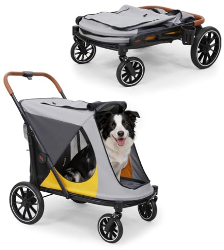 BingoPaw Large Dog Stroller, Up to 42kg | Portable Outdoor Foldable, One-Click Folding, Dual Entry, Wheels with Storage Pockets, Includes Puppy Mats