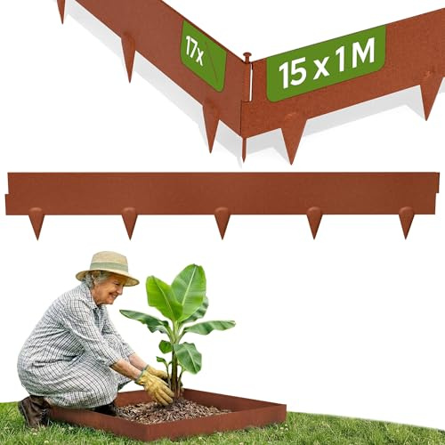 Arebos Bordura da Giardino in Acciaio Corten 15 m | Bordo Prato in Metallo & Delimitazione Aiuole | Flessibile e Modellabile | Resistente alle Intemperie