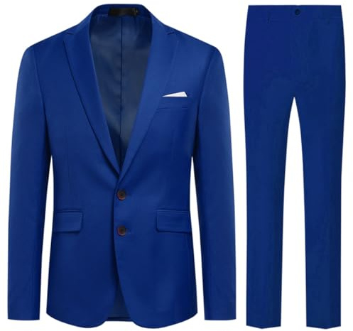 Allthemen 2 stycken Enfärgad kostym med två affärsknappar (Blazer + Byxor), Kungsblå, S