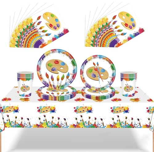 BlinBlin Doodle Art Paper Plates, Doodle Art Birthday Party Tableware, Dinnerware for 24 Guests